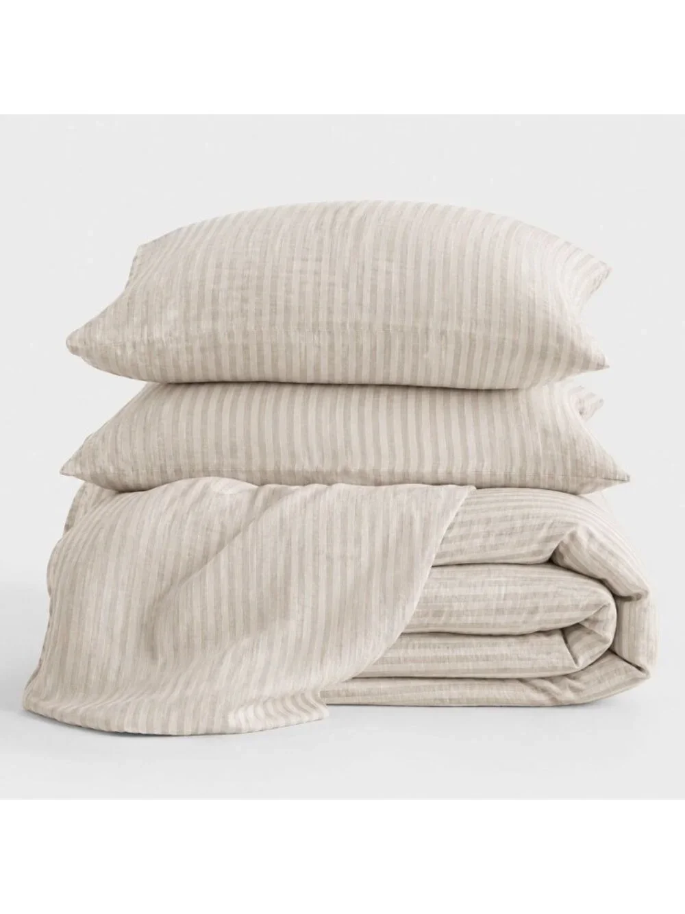 S34 | Quince European Linen Duvet Cover Set King Cal King Natural/White Stripe N